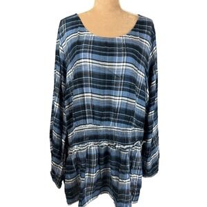 Lane Bryant Womens Sz 26 Top Long Sleeve Tiered Blue Black Plaid Fall NEW W/Tags